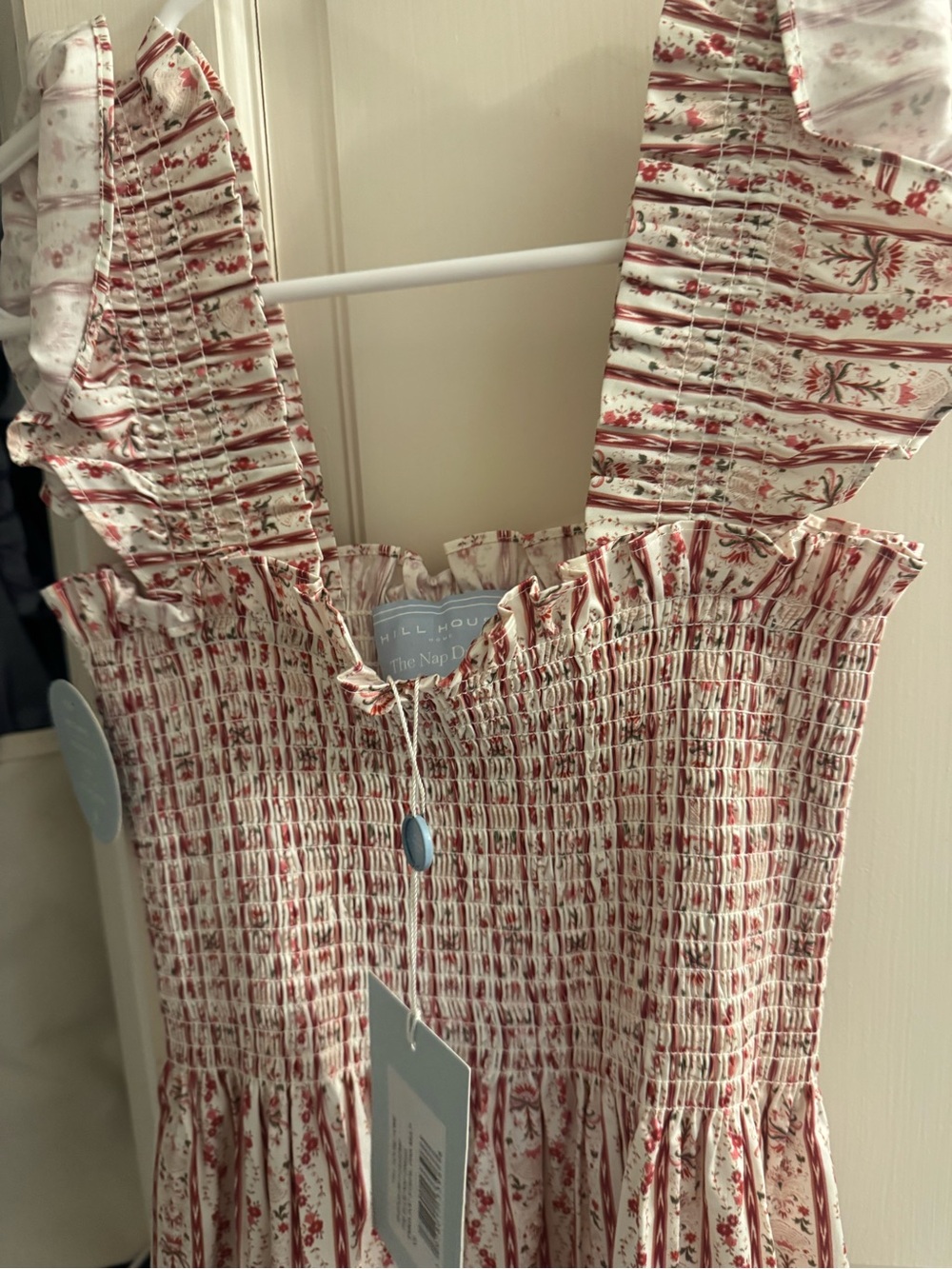 Hill House Red and Cream Smocked Floral Maxi Dress - Picture 5 of 6
